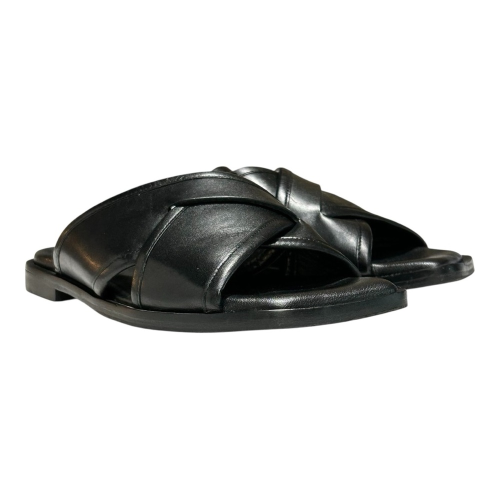 Freda Salvador Marta Black Leather Criss Cross Slide Sandal Flat Minimalist 7.5 - Picture 11 of 15
